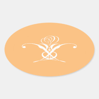 Sticker Ovale Peach Retro White Flourd Rose