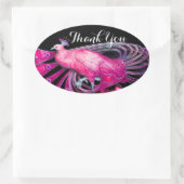 Sticker Ovale PEACOCK ÉLÉGANT EN ROSE, FUCHSIA, Merci NOIR (Sac)