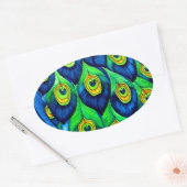 Sticker Ovale Peacock Feathers Design (Enveloppe)