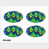 Sticker Ovale Peacock Feathers Design (Feuille)