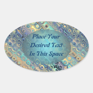 Sticker Ovale Peacock Feathers Texte Personnalisable Abstrait ré