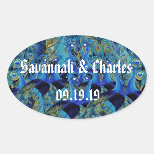 Sticker Ovale Peacocks vintages Embrasser les cadeaux de mariage