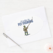 Sticker Ovale Pêche à la mouche en échassiers (Enveloppe)