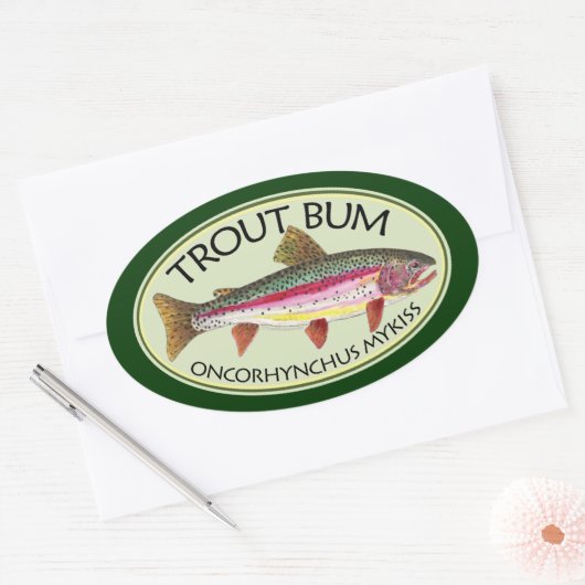 Sticker Ovale Pêche à la truite (Enveloppe)