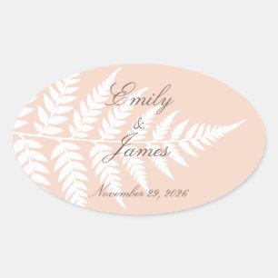 Sticker Ovale Pêche Douce Fougère Blanche Bois Raffiné