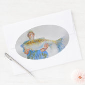 Sticker Ovale Pêcheur peinture d'aquarelle cadeau de pêche pour  (Enveloppe)