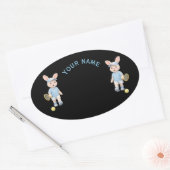 Sticker Ovale Pegatina Ovalada Cute Bunny School Name Label (Enveloppe)