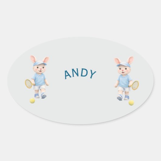 Sticker Ovale Pegatina Ovalada Cute Bunny School Name Label (Devant)