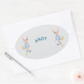 Sticker Ovale Pegatina Ovalada Cute Bunny School Name Label (Enveloppe)