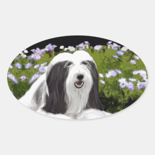Sticker Ovale Peinture à collie à poils - Joli art original de c