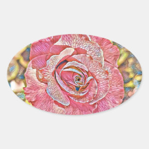 Sticker Ovale Peinture à l'aquarelle rose