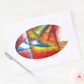 Sticker Ovale peinture abstraite rouge jaune vert bleu (Enveloppe)