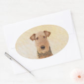 Sticker Ovale Peinture Airedale Terrier - Cute Original Art (Enveloppe)