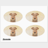 Sticker Ovale Peinture Airedale Terrier - Cute Original Art (Feuille)