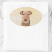Sticker Ovale Peinture Airedale Terrier - Cute Original Art (Sac)