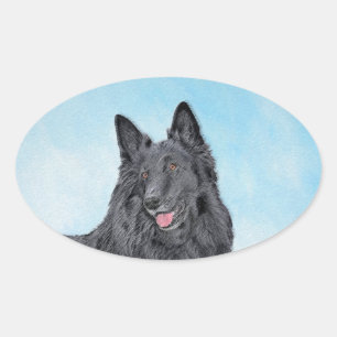 Sticker Ovale Peinture belge Sheepdog - Cute Original Chien Art