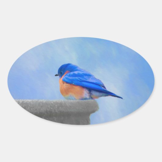 Sticker Ovale Peinture Bluebird - Art original pour oiseaux (Devant)