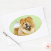 Sticker Ovale Peinture Chow Chow - Joli art original chien (Enveloppe)