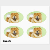 Sticker Ovale Peinture Chow Chow - Joli art original chien (Feuille)