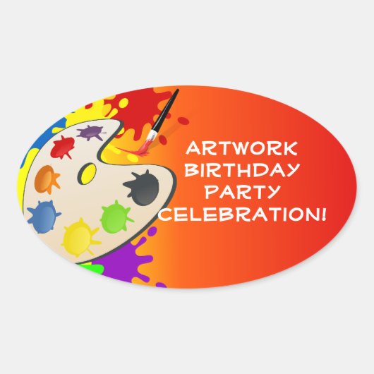 Sticker Ovale Peinture colorée Palette Art Peinture Anniversaire (Devant)