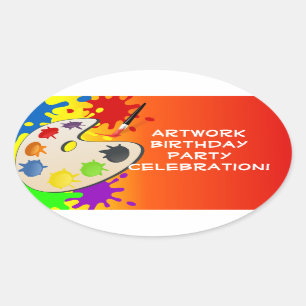 Sticker Ovale Peinture colorée Palette Art Peinture Anniversaire