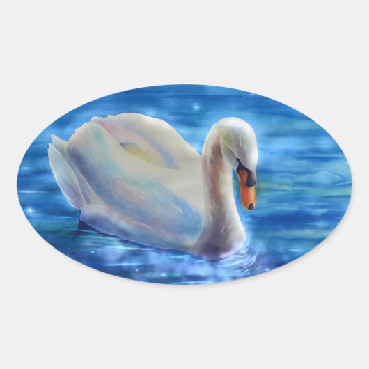 Sticker Ovale Peinture d'aquarelle blanche pour cygne (Devant)
