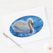 Sticker Ovale Peinture d'aquarelle blanche pour cygne (Enveloppe)