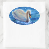 Sticker Ovale Peinture d'aquarelle blanche pour cygne (Sac)