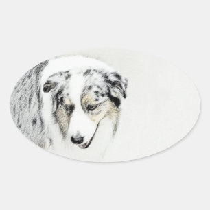 Sticker Ovale Peinture de berger australien - Art original de ch