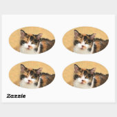 Sticker Ovale Peinture de chat Calico - Cute Original Cat Art (Feuille)