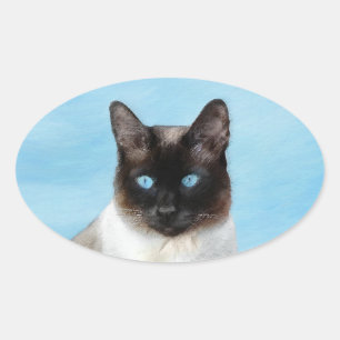 Sticker Ovale Peinture de chats de Siamese - Cute Original Cat A