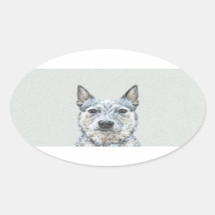 Sticker Ovale Peinture de chien de bétail australien - Beau art 