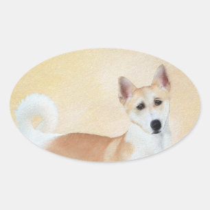 Sticker Ovale Peinture de chien de Canaan - jolie art original d