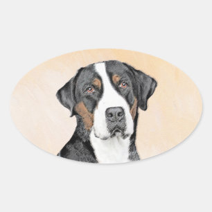 Sticker Ovale Peinture de Chien de Montagne - Art original