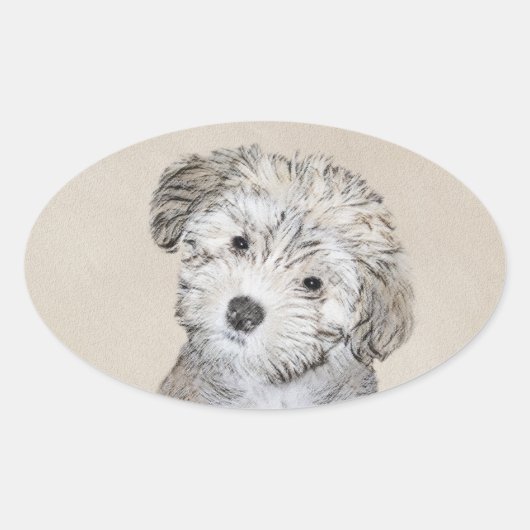 Sticker Ovale Peinture de Chien Havanais - Cute Original Chien A (Devant)