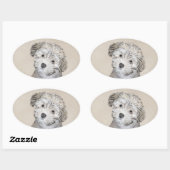 Sticker Ovale Peinture de Chien Havanais - Cute Original Chien A (Feuille)
