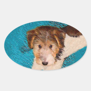 Sticker Ovale Peinture de chiot Terrier Fox - Art de chien origi