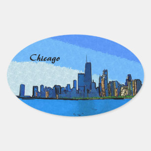 Sticker Ovale Peinture de collage Skyline de Chicago