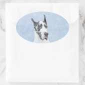 Sticker Ovale Peinture de Great Dane (Arlequin) - Art original d (Sac)