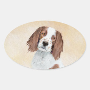 Sticker Ovale Peinture en Setter rouge et blanc irlandais - Art