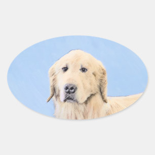 Sticker Ovale Peinture Golden Retriever - Joli art original chie