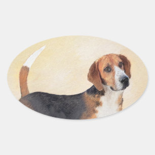 Sticker Ovale Peinture Harrier - Joli art original chien
