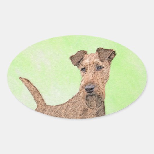 Sticker Ovale Peinture Irlandaise Terrier - Cute Original Chien  (Devant)