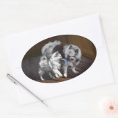 Sticker Ovale Peinture Keeshond Playtime - Jolie art original ch (Enveloppe)