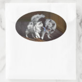 Sticker Ovale Peinture Keeshond Playtime - Jolie art original ch (Sac)