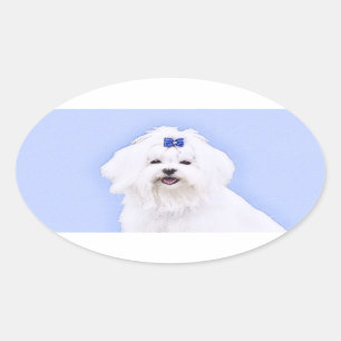 Sticker Ovale Peinture maltaise - Un joli art original du chien