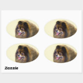 Sticker Ovale Peinture Poméranienne Noir et Tan Art Chien origin (Feuille)