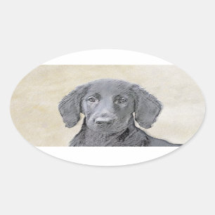 Sticker Ovale Peinture Retriever à revêtement plat - Art Chien o