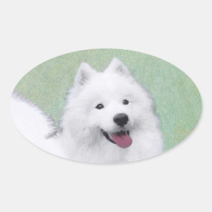 Sticker Ovale Peinture Samoyède - Art de chien original mignon