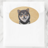 Sticker Ovale Peinture Shiba Inu (Noir et Tan) - Art Chien (Sac)